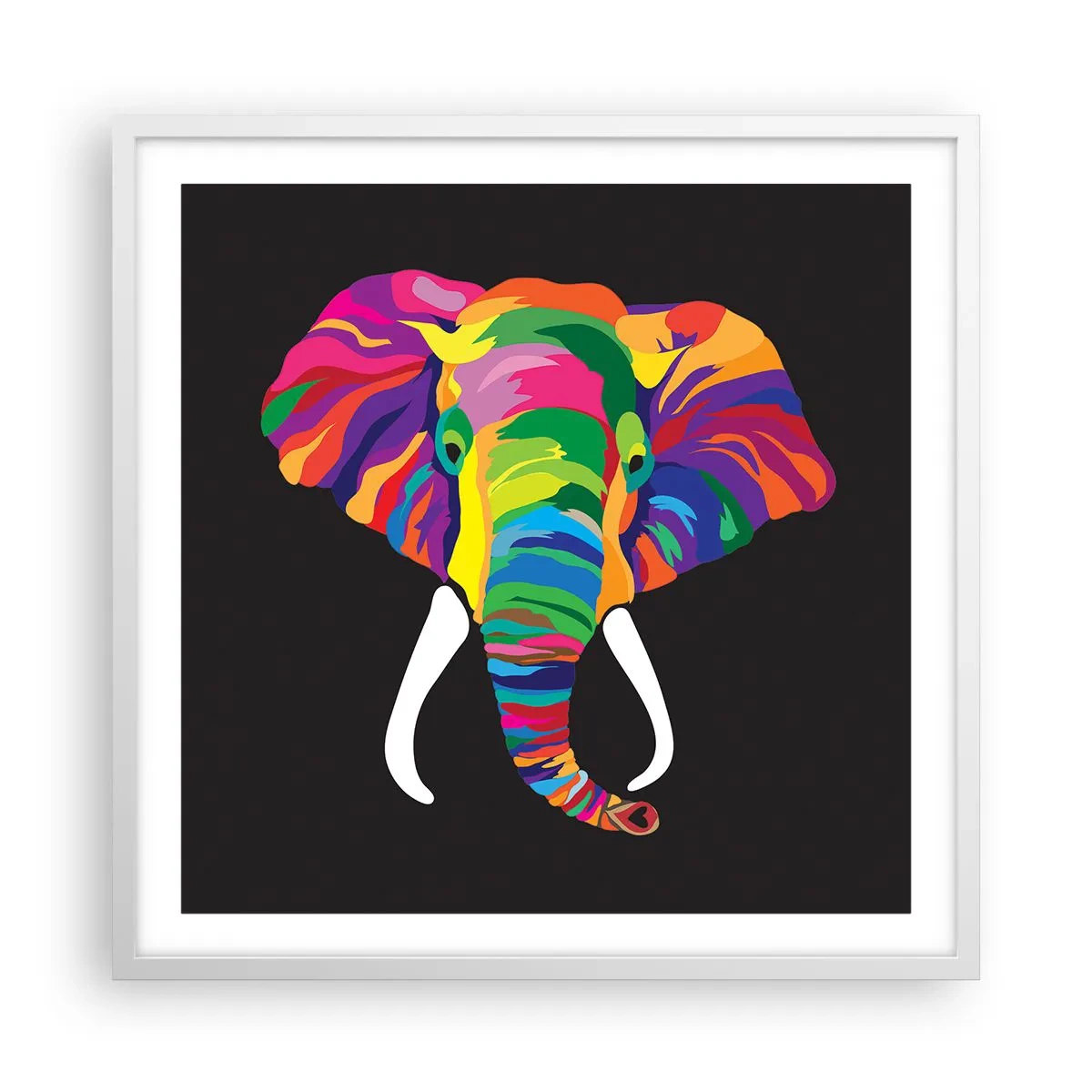 Poster in white frmae - Elephant That Enjoyed Rainbow Bath - 60x60 cm