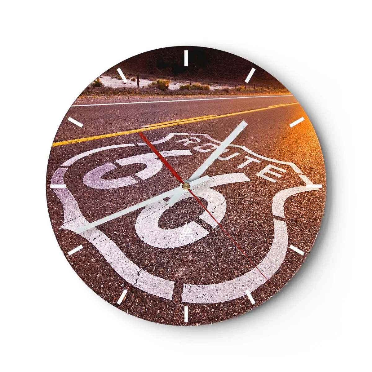 Wall clock - Clock on glass - Famous Route 66 - 40x40 cm