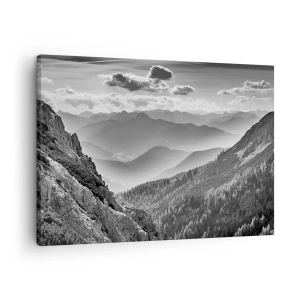 Canvas picture - Black and white mountain landscape with clouds over the peaks - 70x50cm - All the Way to the Horizon - Modern wall decoration for the living room and bedroom ARTTOR