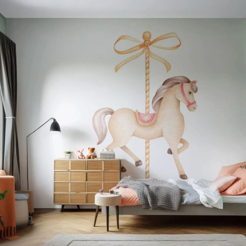 Self-Adhesive Photo Wallpaper Deluxe Sticker - Graceful Trot - Horse, Merry-go-round, Girlish - 200x140 cm