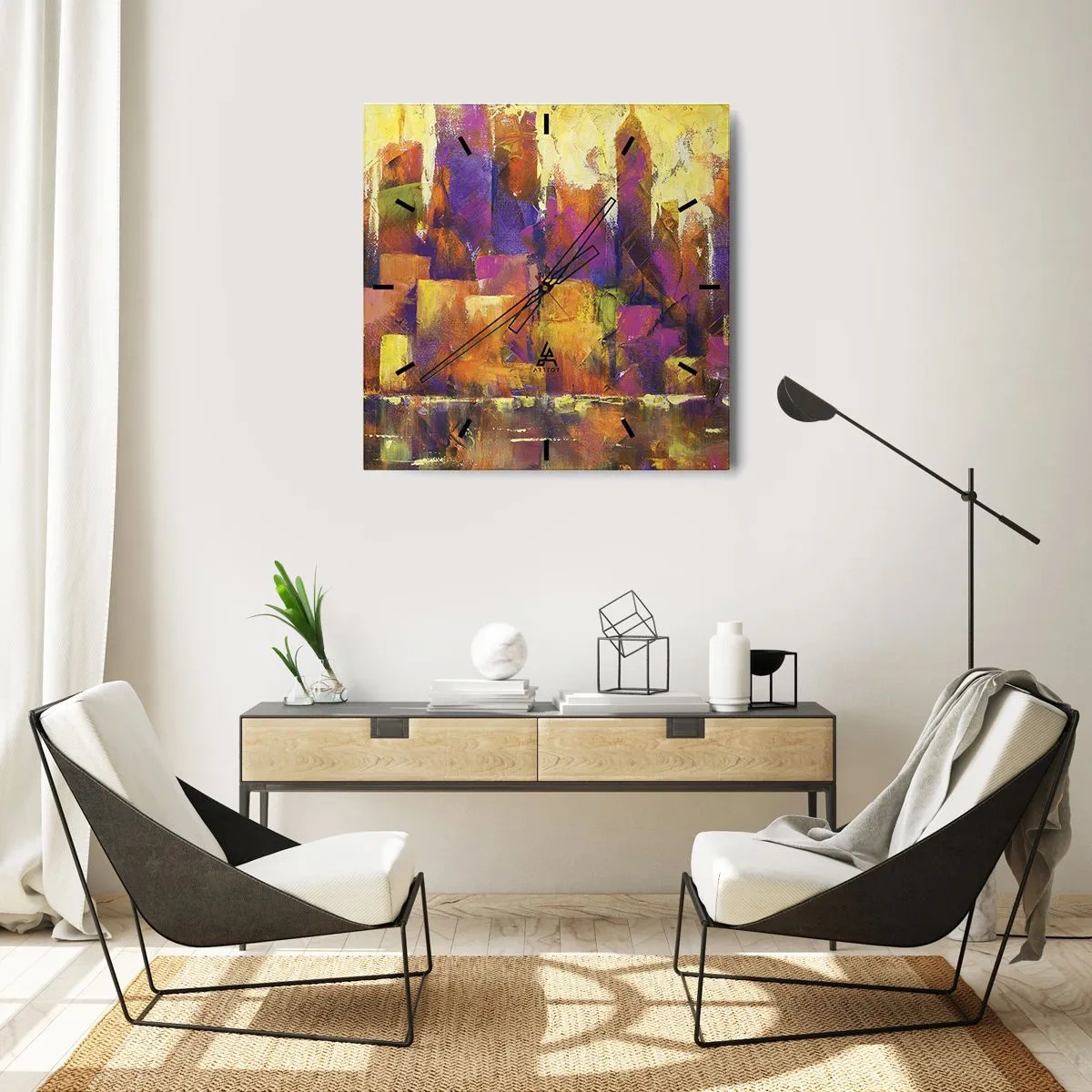 Wall clock - Clock on glass - Metropolitan Composition - 40x40 cm