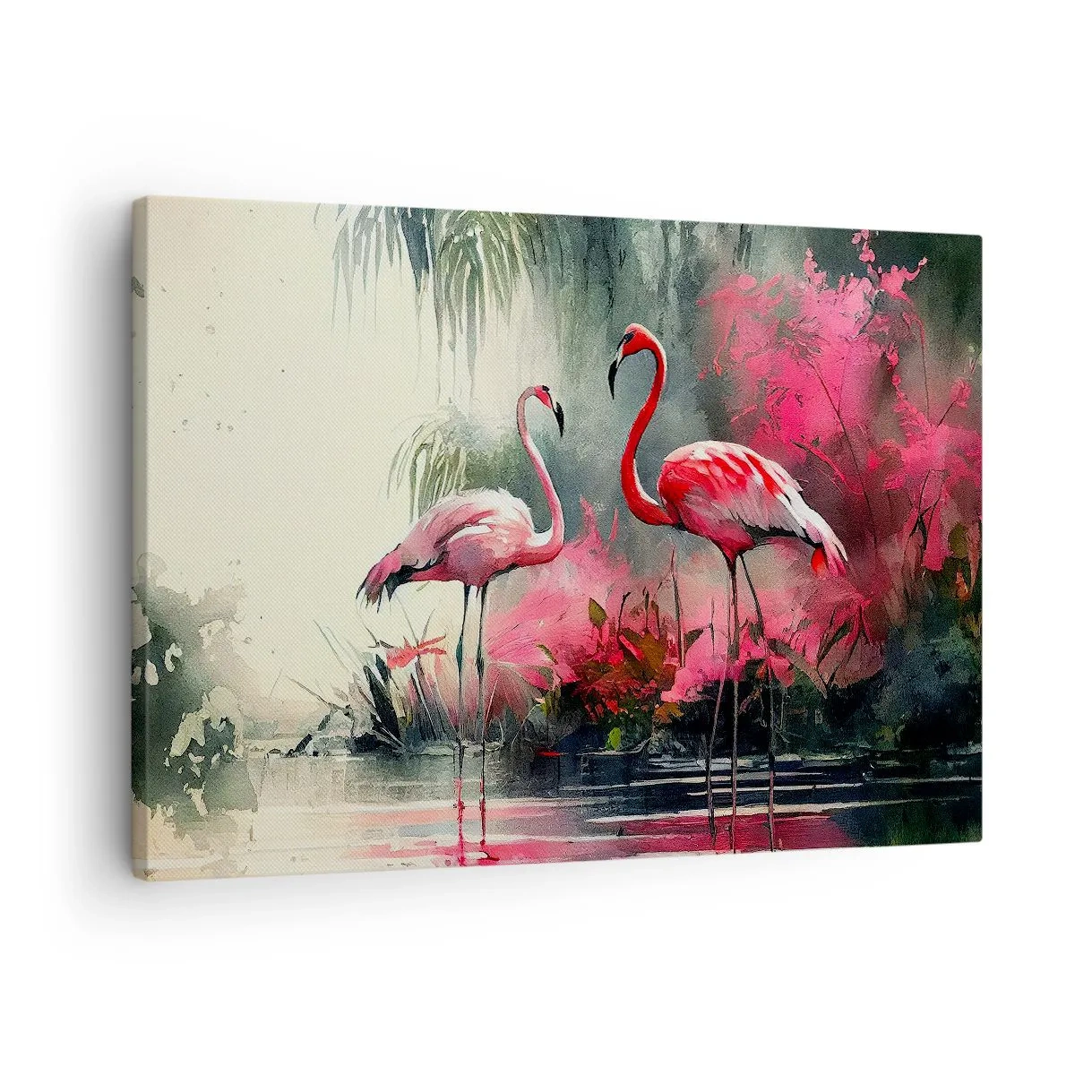 Canvas picture - Flamingos by the water surrounded by vegetation - 70x50cm - Class of Natural Charm - Modern wall decoration for the living room and bedroom ARTTOR
