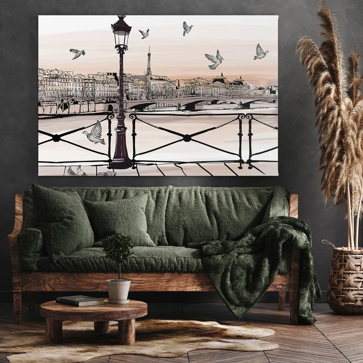 Canvas picture - Parisian view with a lantern and a bridge - 70x50cm - Over the Roofs of Paris - Modern wall decoration for the living room and bedroom ARTTOR