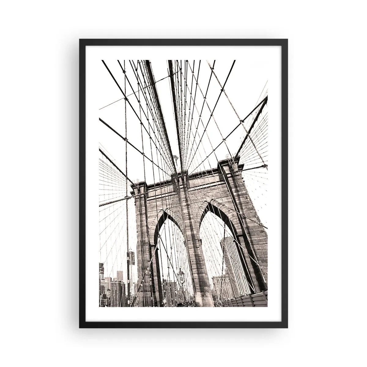Poster in black frame - Black and white photograph of the bridge from the perspective of the pedestrian footbridge. - 50x70cm - New York Cathedral - Modern wall decoration for the living room and bedroom ARTTOR