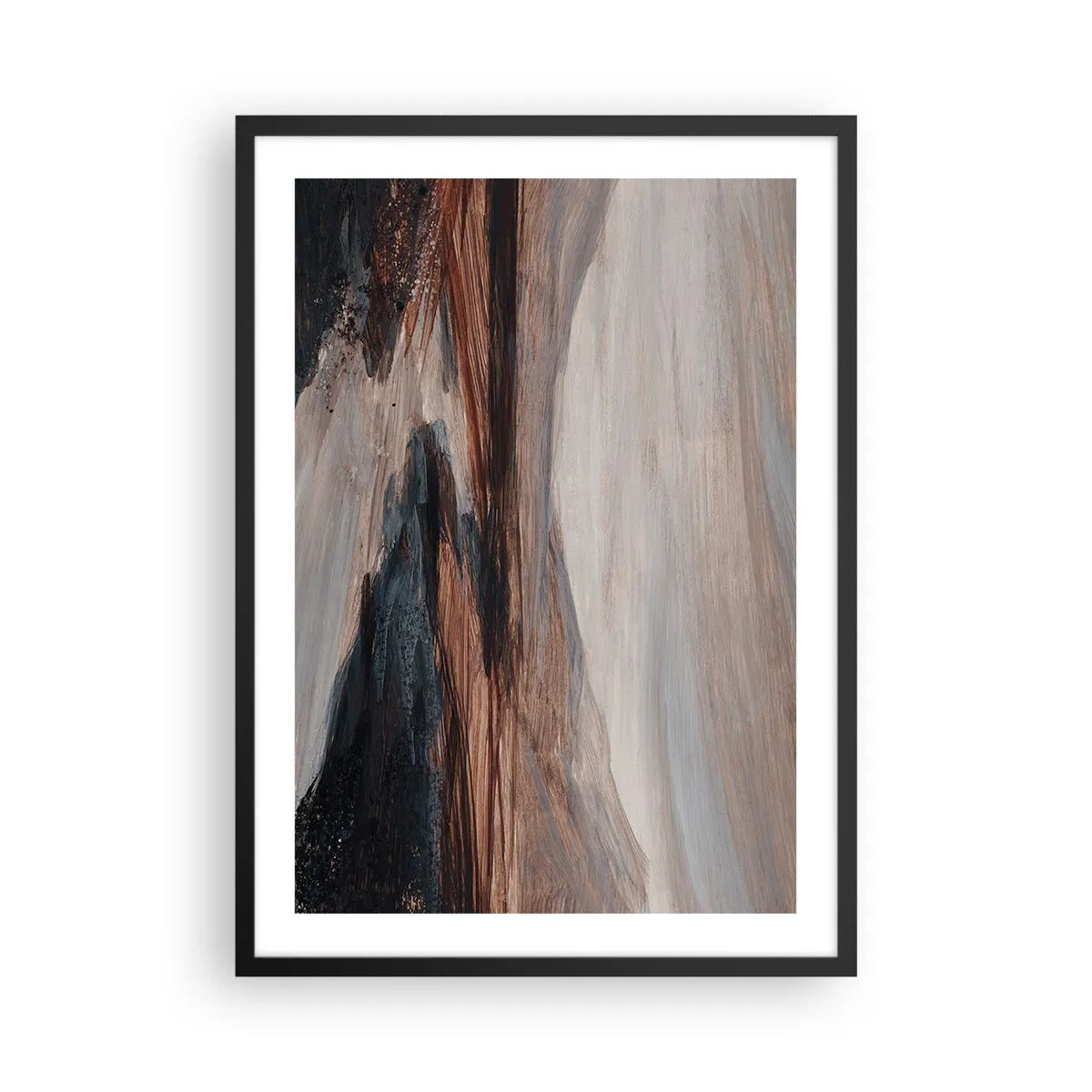 Poster in black frame - Abstract composition in shades of brown and black - 50x70cm - Quiet Valley - Modern wall decoration for the living room and bedroom ARTTOR