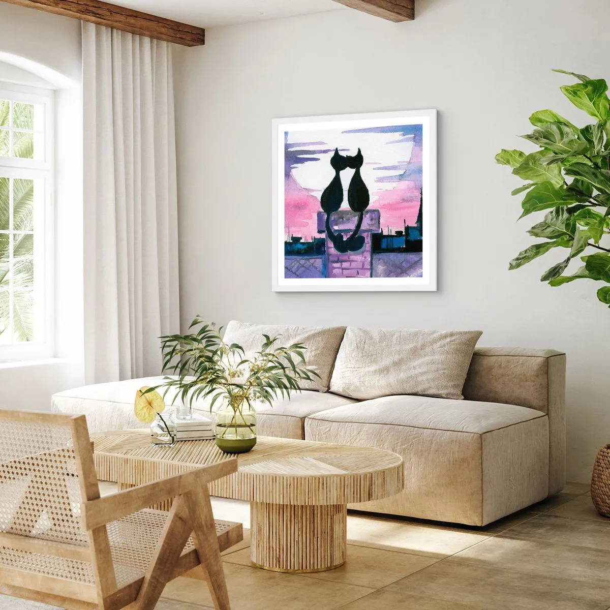 Poster in white frmae - Rendezvous under the Moon - 50x50 cm