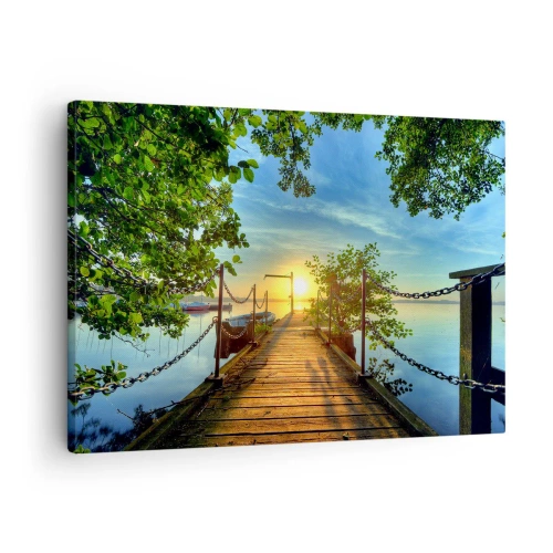 Canvas picture - A pier over the lake in the rays of sunset - 70x50cm - Sunset by the Water - Modern wall decoration for the living room and bedroom ARTTOR