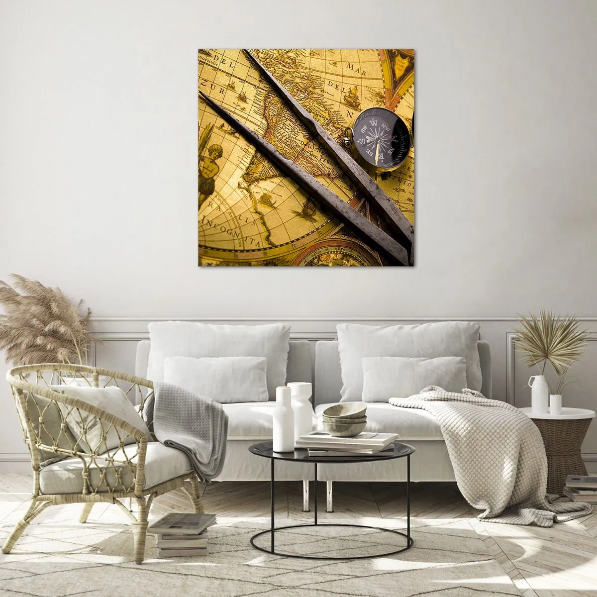 Glass picture - With a Compass through the Seas - 60x60 cm