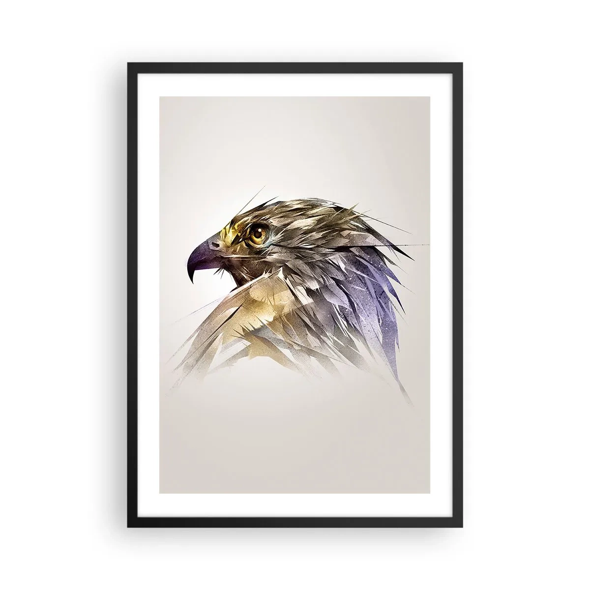 Poster in black frame - An artistic portrait of an eagle in shades of beige and purple. - 50x70cm - Portrait of a Warrior - Modern wall decoration for the living room and bedroom ARTTOR