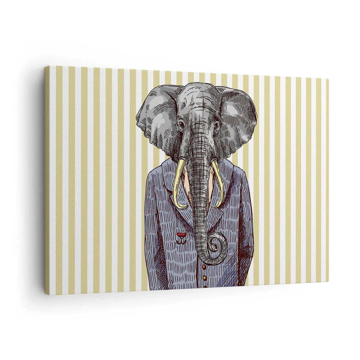 Canvas picture - An elephant in a suit against a background of beige stripes - 70x50cm - Elegant By Nature - Modern wall decoration for the living room and bedroom ARTTOR