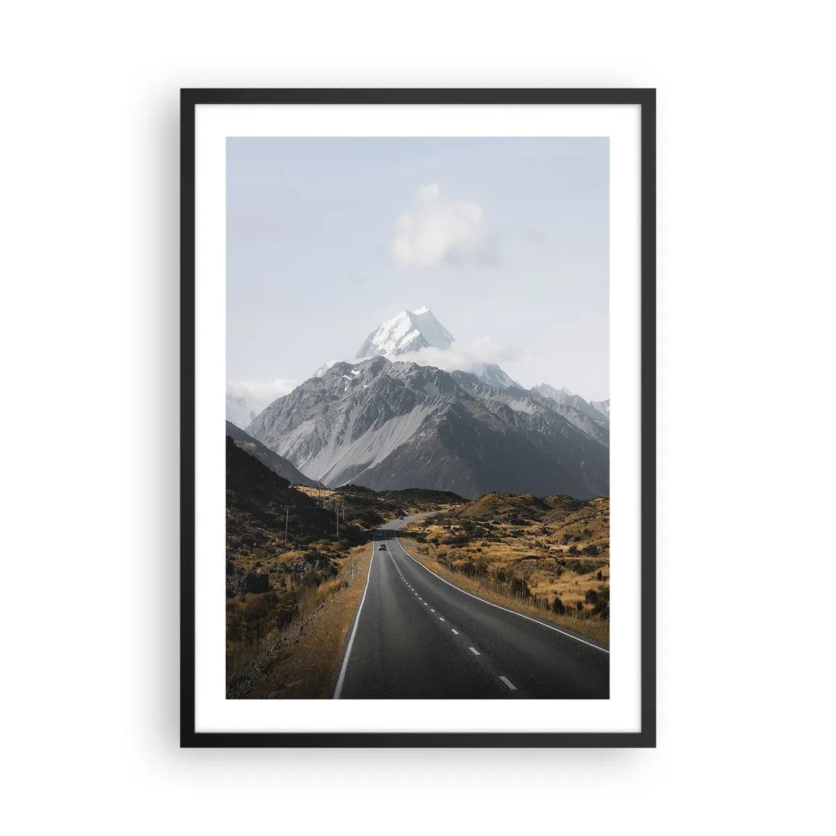 Poster in black frame - The road leading to the majestic mountains - 50x70cm - Road to the Heart of the Mountains - Modern wall decoration for the living room and bedroom ARTTOR