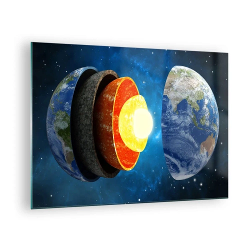 Glass picture - A cross-section of the Earth showing its layers against the backdrop of space. - 70x50cm - Journey to the Interior of the Earth - Modern wall decoration for the living room and bedroom ARTTOR