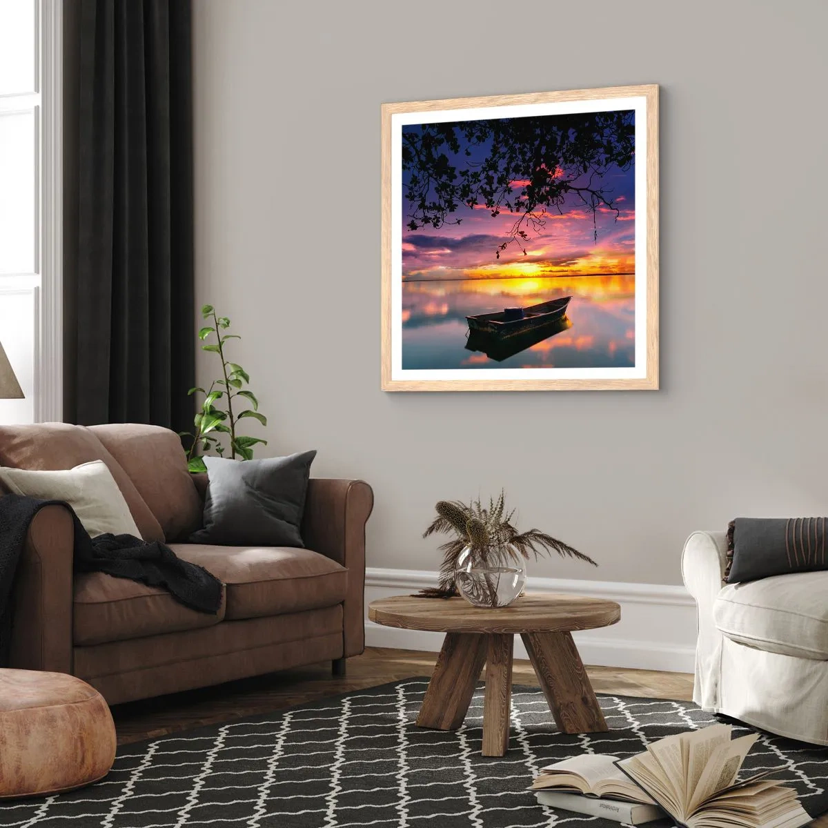 Poster in light oak frame - Serenity of the Lake - 40x40 cm