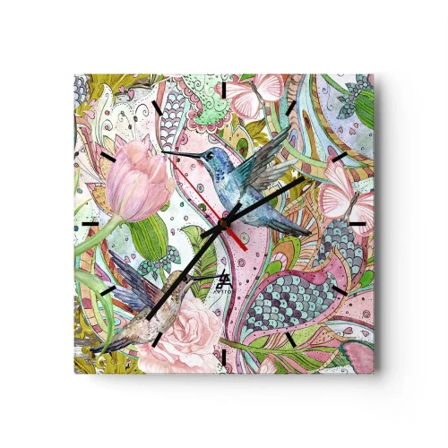 Wall clock - Clock on glass - Entwined in the Vines - 40x40 cm