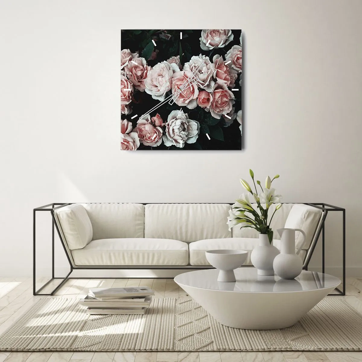 Wall clock - Clock on glass - Rose Ensemble - 30x30 cm