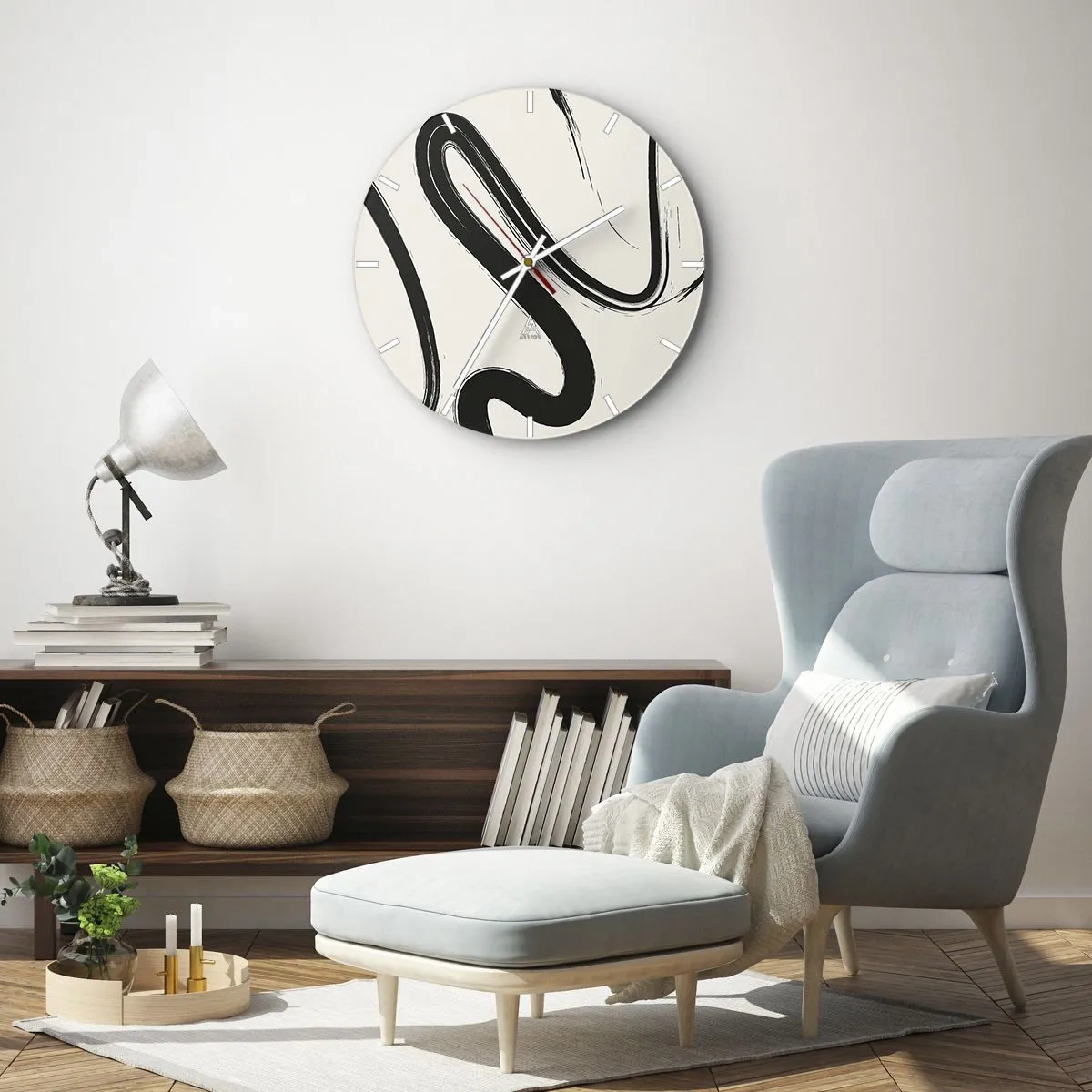Wall clock - Clock on glass - Black and White Fancy - 40x40 cm