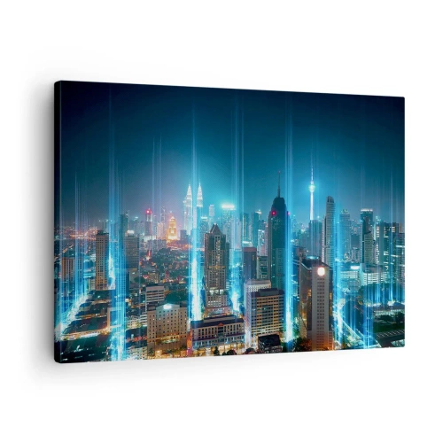 Canvas picture - A modern city at night with futuristic lighting accents. - 70x50cm - Berlin Lights - Modern wall decoration for the living room and bedroom ARTTOR