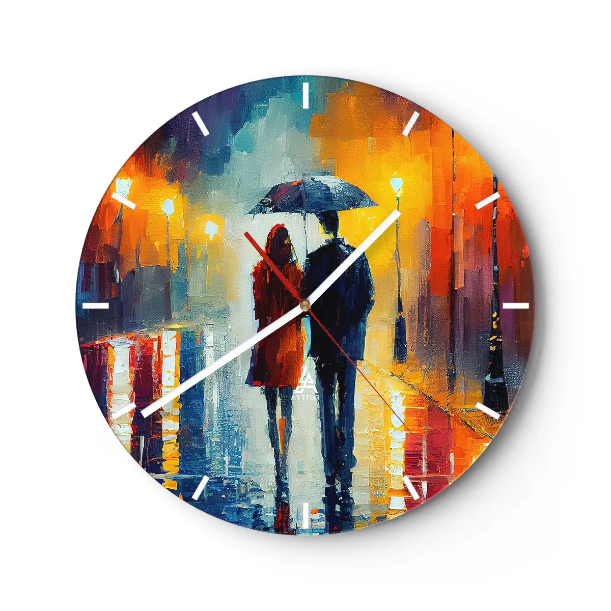Wall clock - Clock on glass - Together - Colourful Night - 40x40 cm