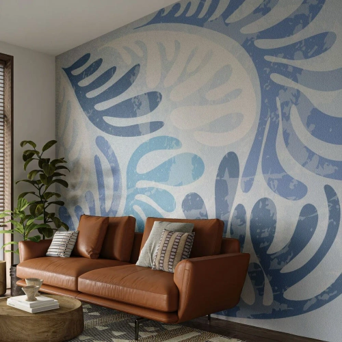Photo Wallpaper Standard Eco - Decorative fern leaves in blue tones - 100x70cm - Blue Ferns - Modern wall decoration for the living room and bedroom ARTTOR