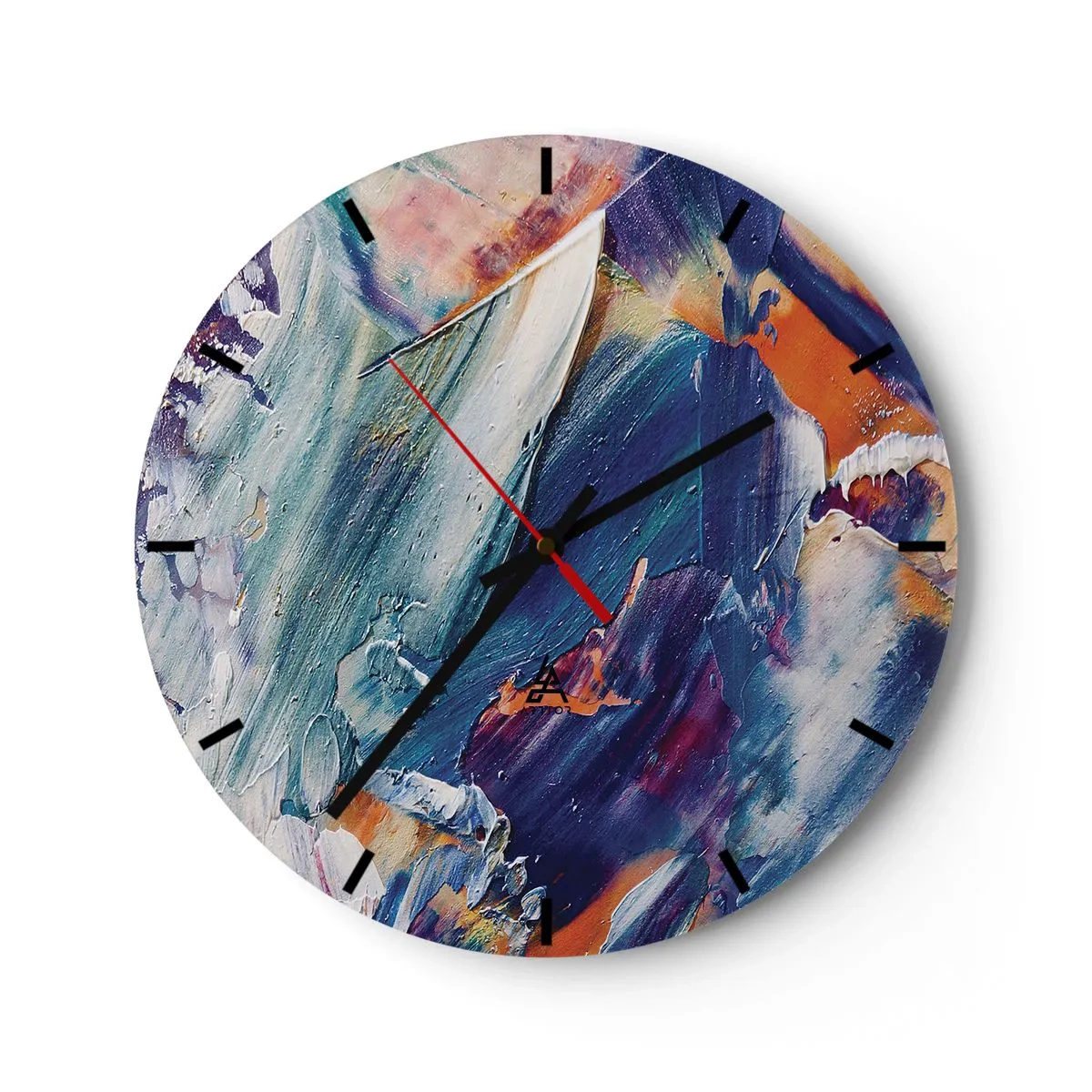 Wall clock - Clock on glass - Expressive paint strokes in saturated colors - 30x30cm - Whirlwind of Colour - Modern wall decoration for the living room, kitchen, and bedroom ARTTOR