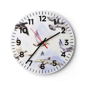 Wall clock - Clock on glass - Freedom in Grey and Blue - 30x30 cm