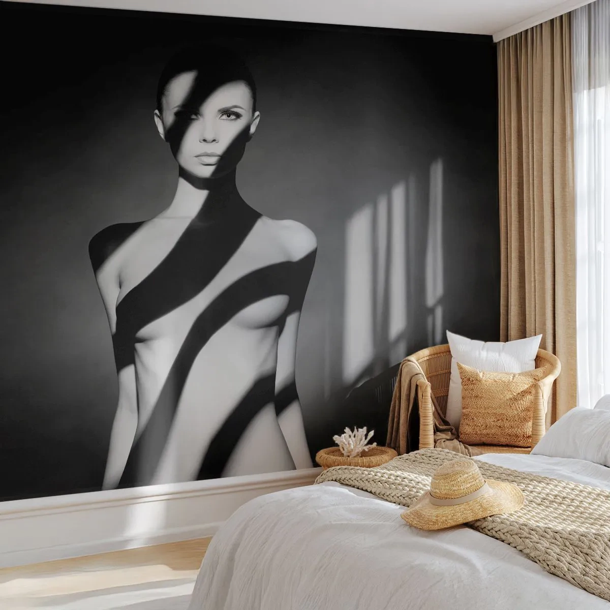 Photo Wallpaper Premium Sand - In the Light and in the Shadow - Woman, Body, Piece - 400x280 cm