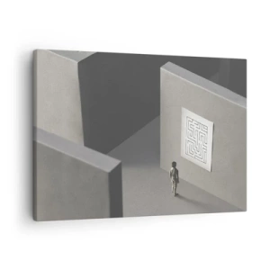 Canvas picture - A figure in a maze looking at a hanging map - 70x50cm - But Where Am I? - Modern wall decoration for the living room and bedroom ARTTOR