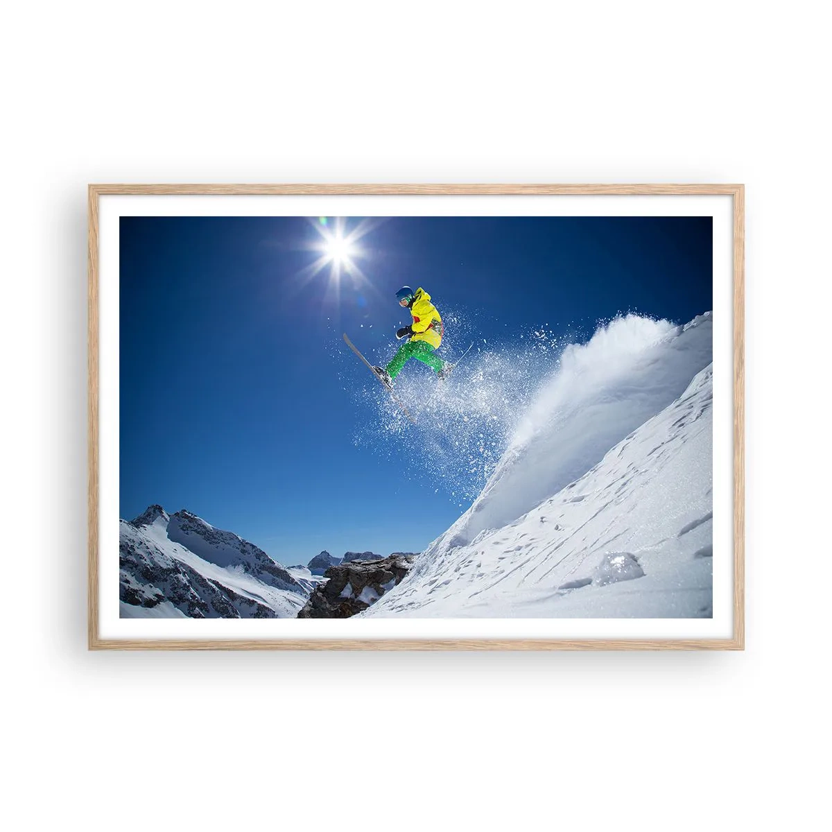 Poster in light oak frame - Dancing with the Mountains - 100x70 cm