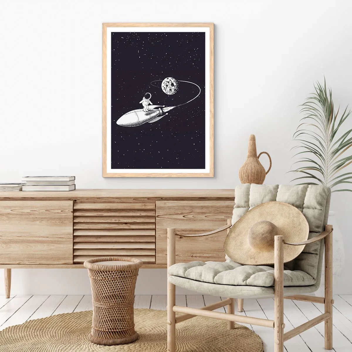 Poster in light oak frame - Space Surfer - 40x50 cm