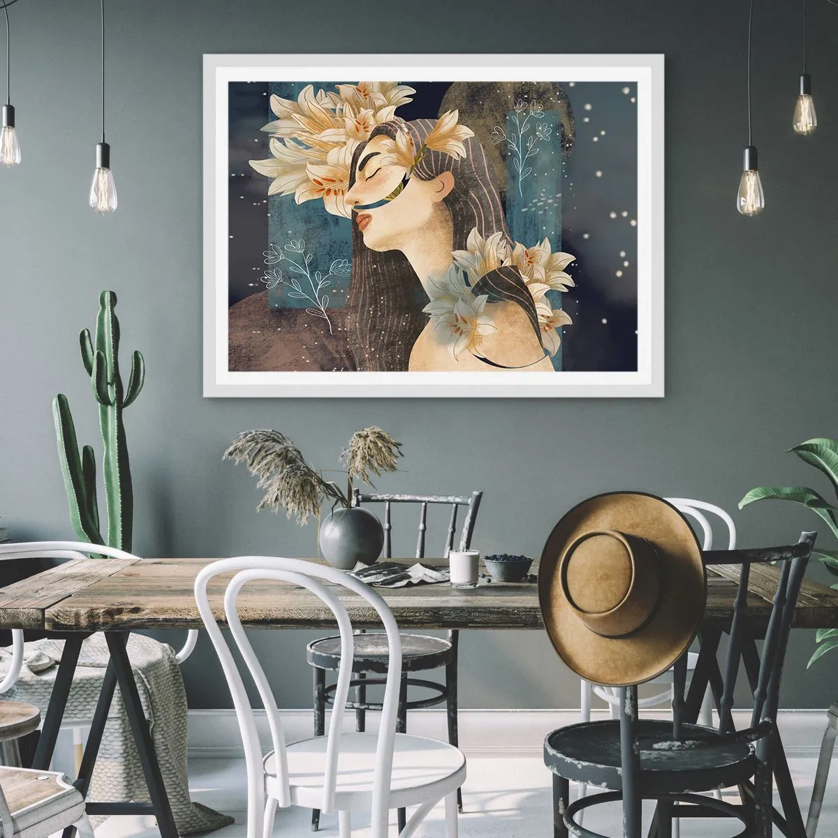 Poster in white frmae - Tale of a Queen with Lillies - 91x61 cm