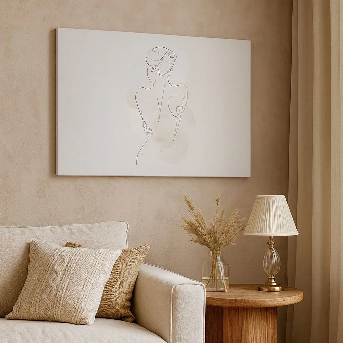 Canvas picture - A minimalist sketch of a female silhouette against a light background. - 70x50cm - Like a Sensitive Instrument - Modern wall decoration for the living room and bedroom ARTTOR