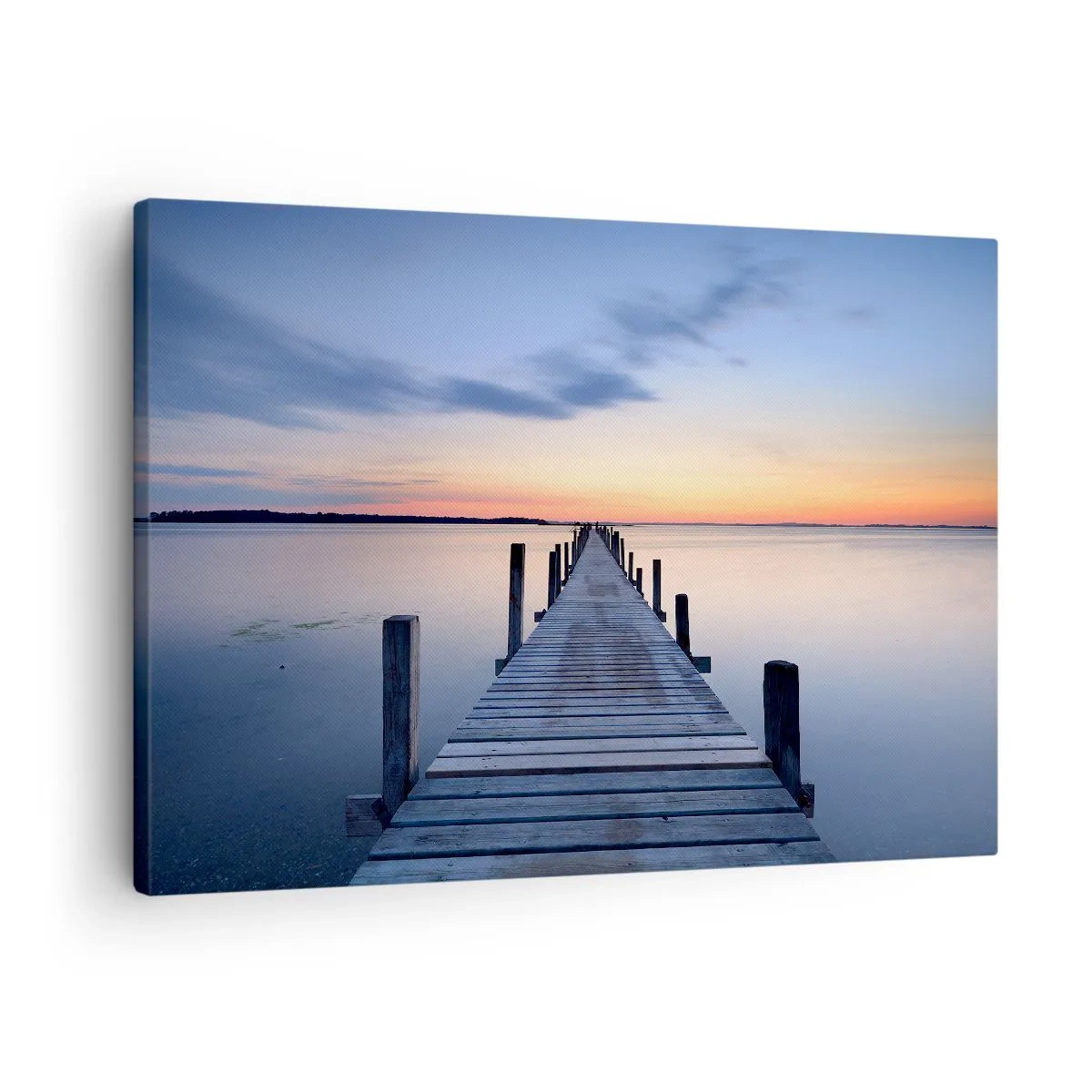 Canvas picture - Wooden jetty on the lake at sunset - 70x50cm - Calm of a Quiet Dusk - Modern wall decoration for the living room and bedroom ARTTOR
