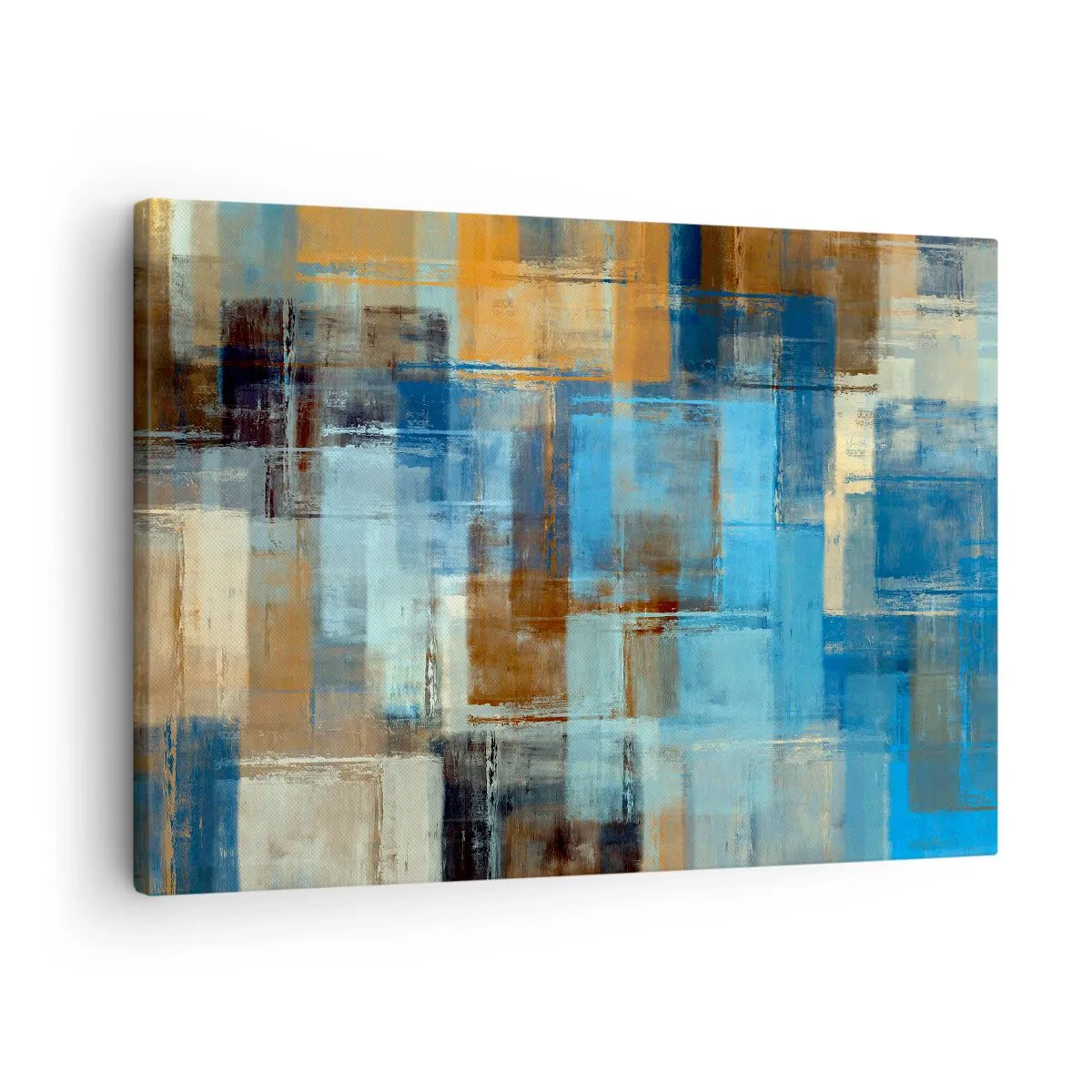 Canvas picture - Abstract geometric composition in shades of blue and brown - 70x50cm - Through Blue Curtain - Modern wall decoration for the living room and bedroom ARTTOR