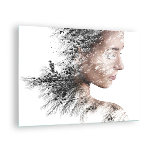 Glass picture - Portrait of a woman with branches in the background - 70x50cm - Spirit of a Forest - Modern wall decoration for the living room and bedroom ARTTOR
