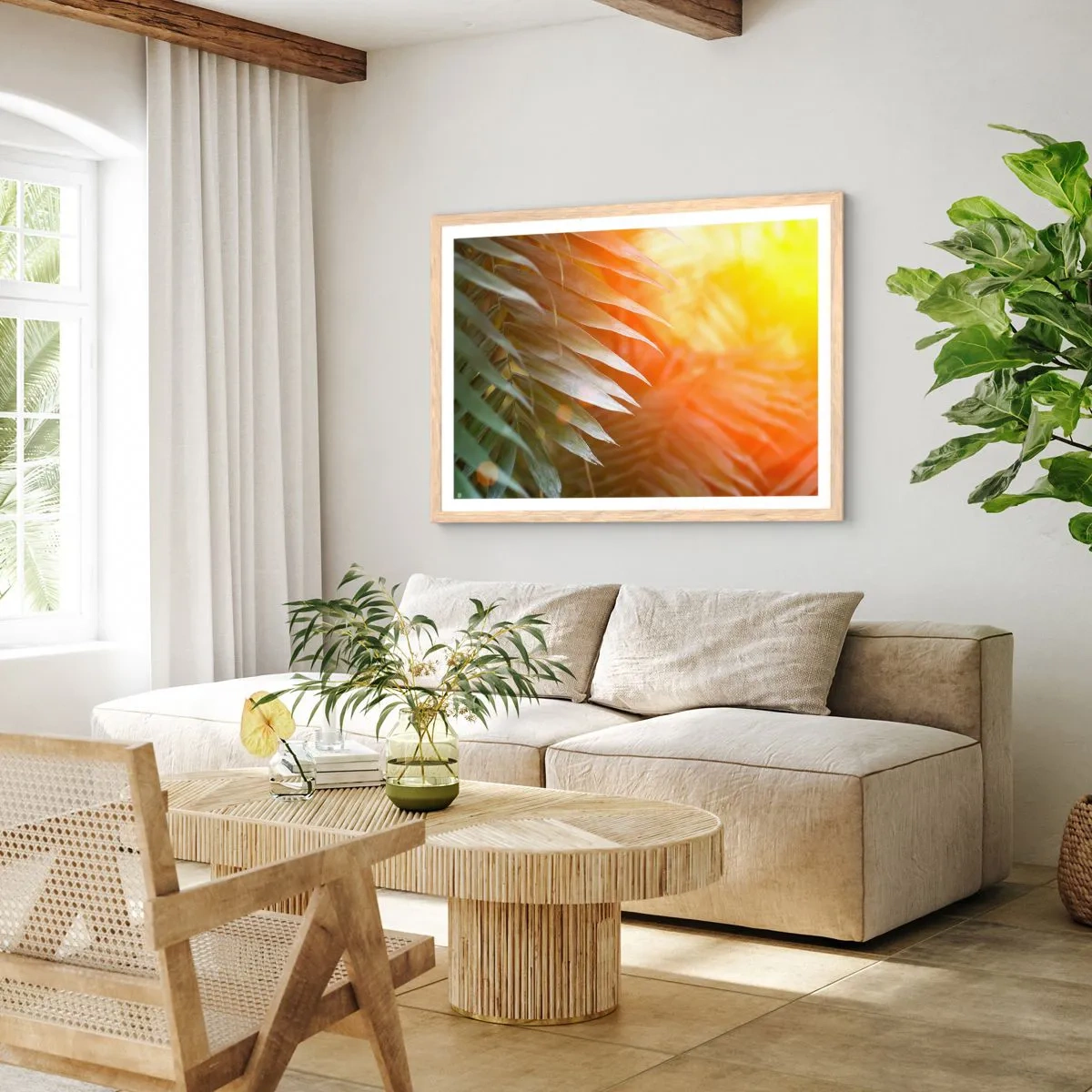Poster in light oak frame - Morning in the Jungle - 70x50 cm
