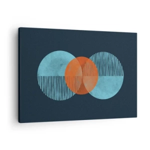 Canvas picture - Geometric circles in shades of blue and orange - 70x50cm - Symmetrical Composition - Modern wall decoration for the living room and bedroom ARTTOR