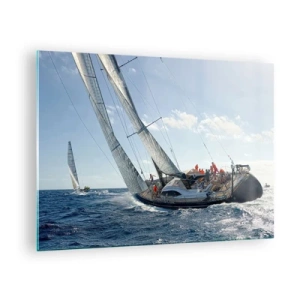 Glass picture - Racing yachts on the open sea with the wind in their sails - 70x50cm - Let the Better Win - Modern wall decoration for the living room and bedroom ARTTOR