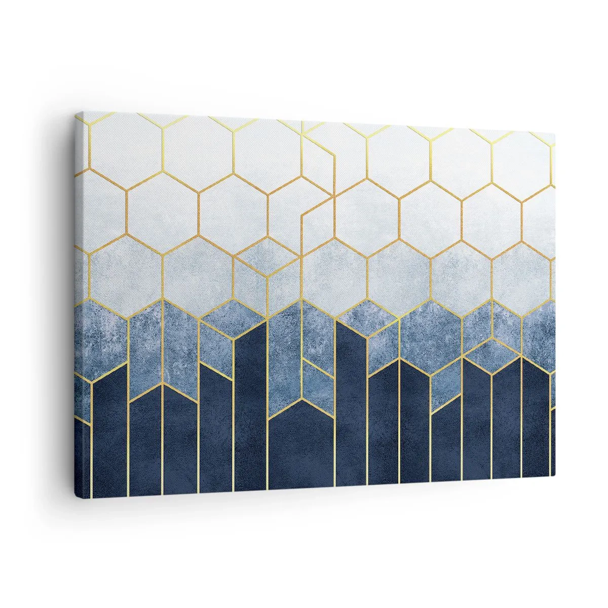 Canvas picture - Geometric pattern in shades of gold and navy blue - 70x50cm - Composition in Syncopated Rhythm - Modern wall decoration for the living room and bedroom ARTTOR