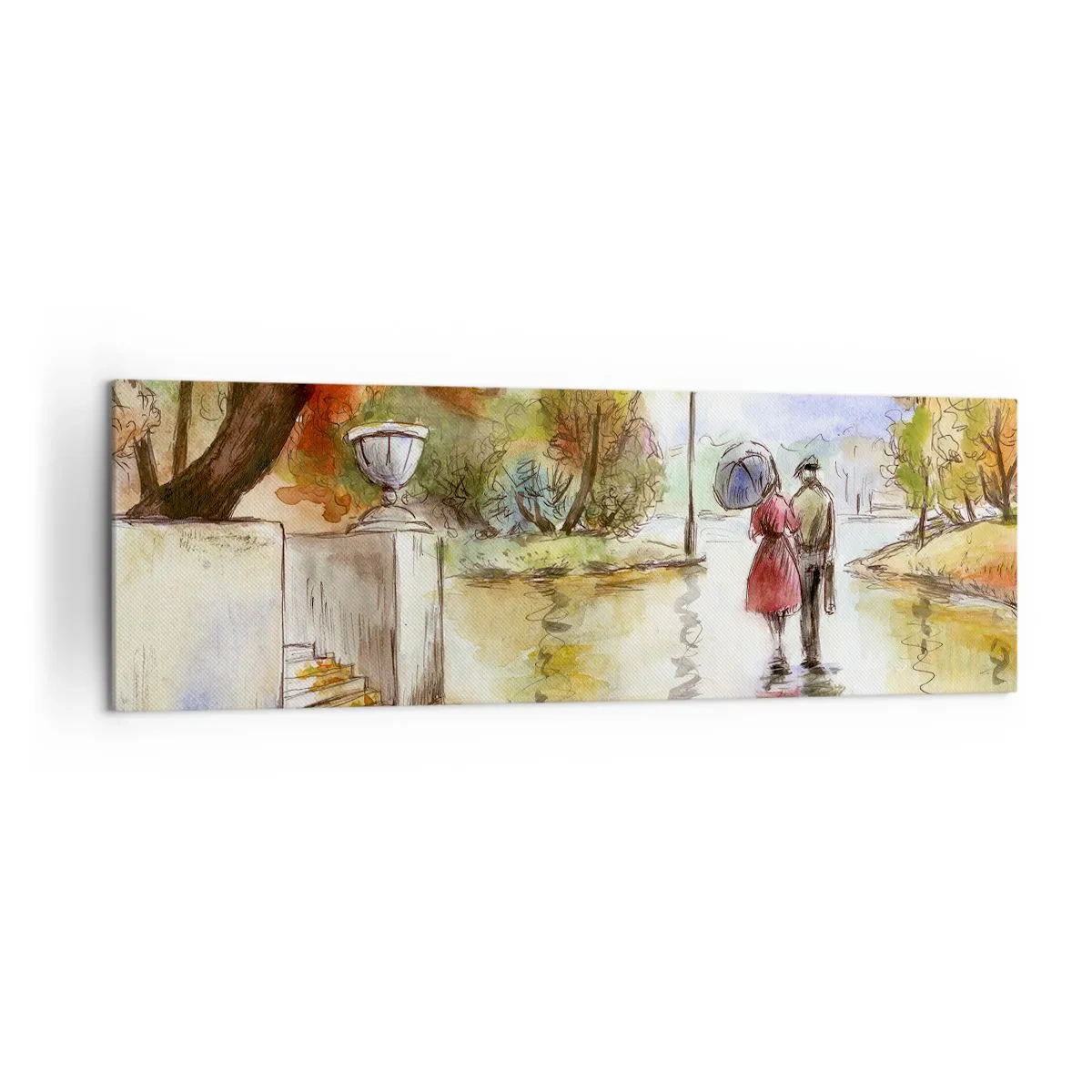 Canvas picture - Romantic Autumn in a Park - 160x50 cm
