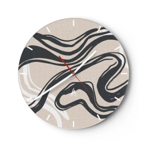 Wall clock - Clock on glass - Black curves on a beige background in a graphic style - 30x30cm - Multiplied Expression - Modern wall decoration for the living room, kitchen, and bedroom ARTTOR