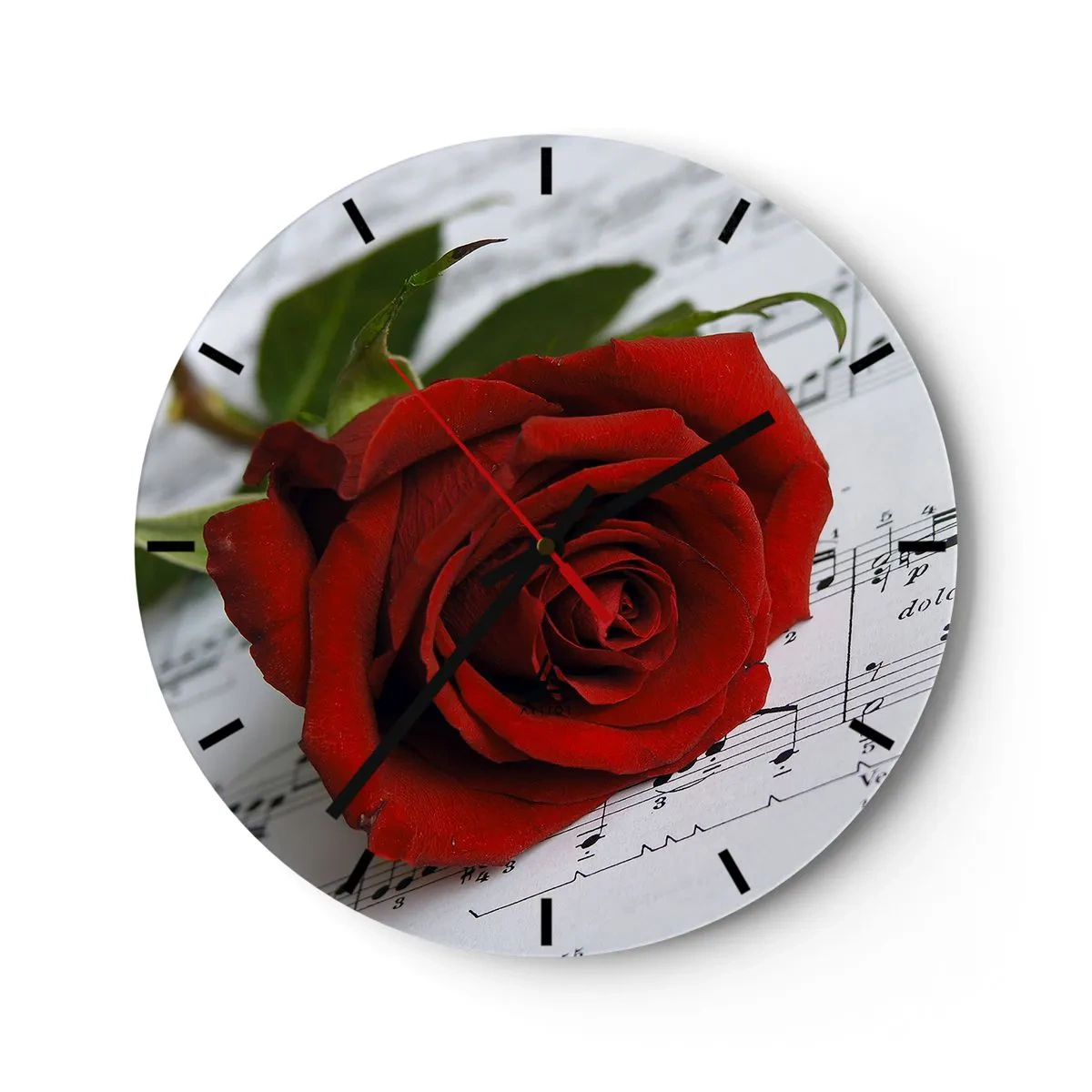 Wall clock - Clock on glass - Music of Feelings in Scarlet - 40x40 cm
