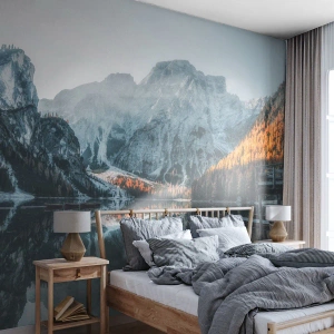 Photo Wallpaper Premium Sand - Mirror Landscape - Landscape, Mountains, Lake - 300x210 cm