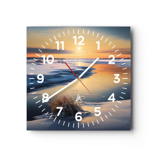 Wall clock - Clock on glass - Winter Sunset - 40x40 cm
