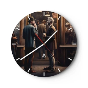 Wall clock - Clock on glass - Two men chatting over coffee in front of a cafe - 30x30cm - Good Time of the Day - Modern wall decoration for the living room, kitchen, and bedroom ARTTOR