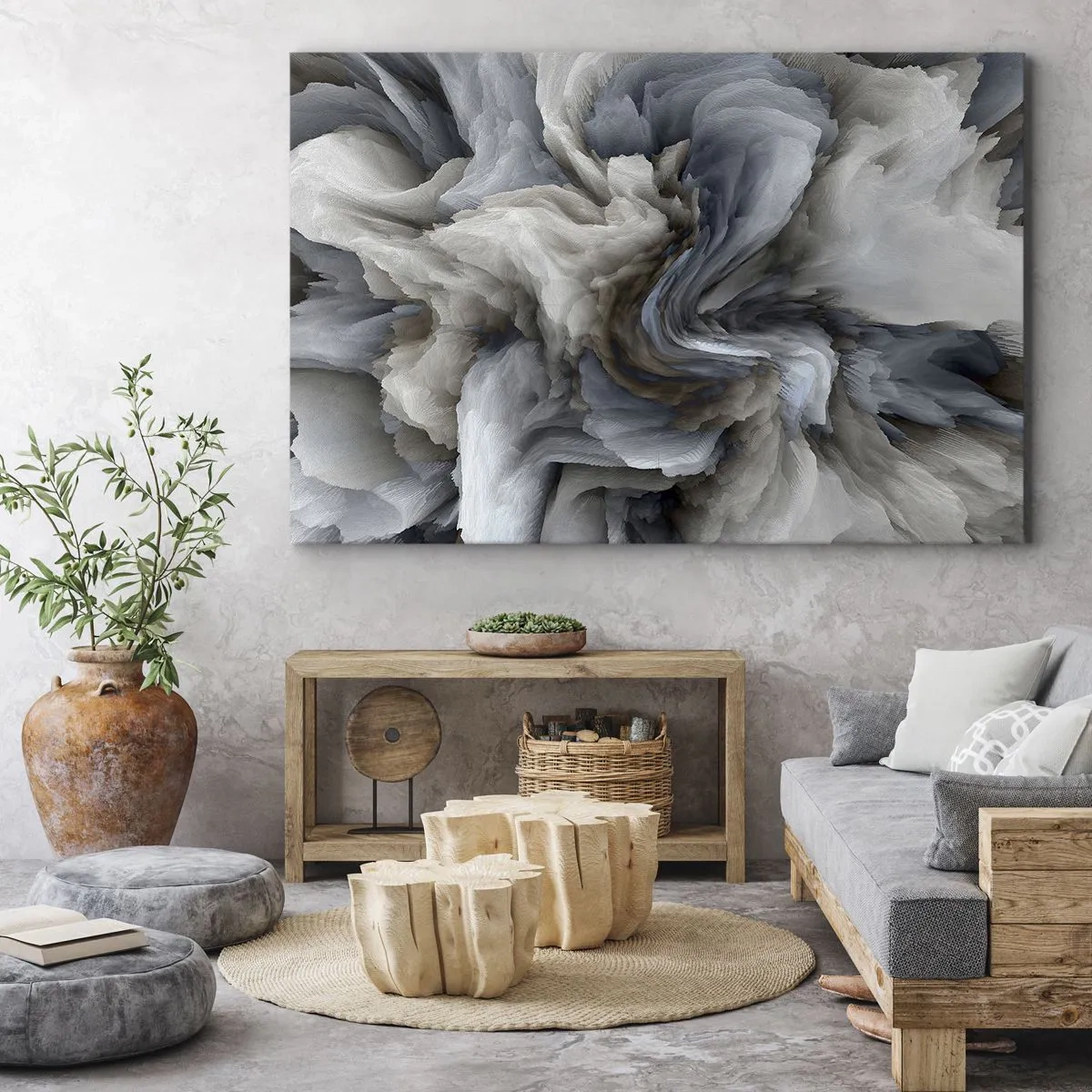 Canvas picture - Abstract swirl in shades of gray and blue - 70x50cm - Stone and Flower - Modern wall decoration for the living room and bedroom ARTTOR