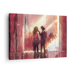 Canvas picture - A couple standing in warm light against a backdrop of abstract patterns. - 70x50cm - Eternal Spectacle of Love - Modern wall decoration for the living room and bedroom ARTTOR