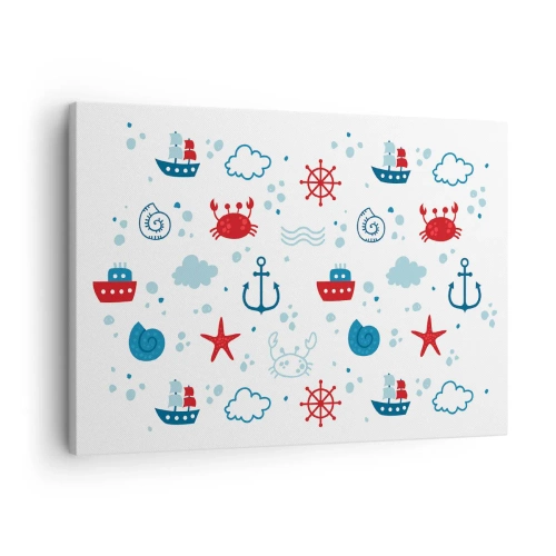 Canvas picture - Nautical pattern with anchors, ships and crabs - 70x50cm - Sea Tale - Modern wall decoration for the living room and bedroom ARTTOR