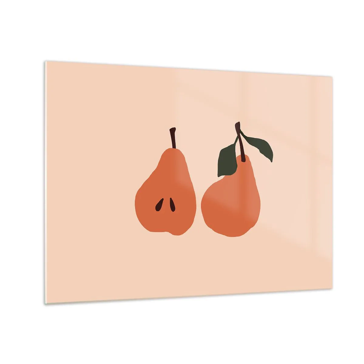 Glass picture - Illustration of two pears on a beige background in a minimalist style - 70x50cm - Overly Sweet - Modern wall decoration for the living room and bedroom ARTTOR