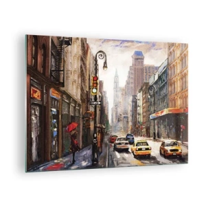 Glass picture - New York – also colorful in the rain - 70x50cm - New York - Colourful in Rain - Modern wall decoration for the living room and bedroom ARTTOR