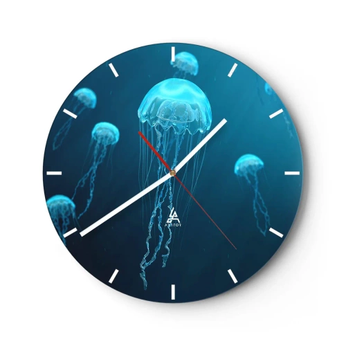 Wall clock - Clock on glass - Ocean Dance - 40x40 cm